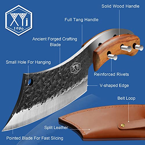 XYJ Authentic FULL TANG 6.2 Inch Kitchen Knife Chef Knives With Carrying Leather Knife Sheath High Carbon Steel Slicing Cutting Butcher Knives For Meat Vegetable Cooking Tool