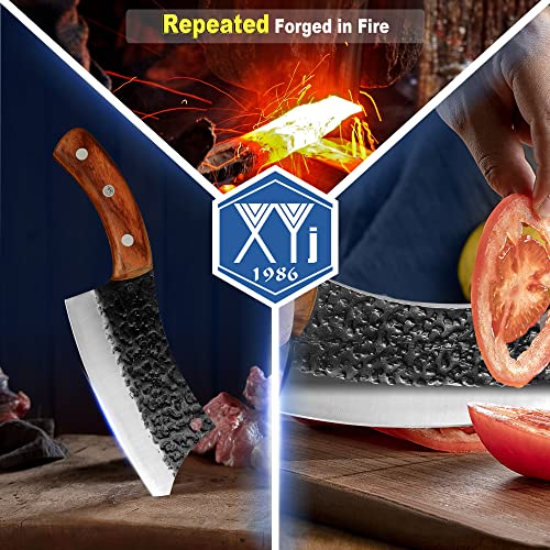 XYJ Authentic FULL TANG 6.2 Inch Kitchen Knife Chef Knives With Carrying Leather Knife Sheath High Carbon Steel Slicing Cutting Butcher Knives For Meat Vegetable Cooking Tool