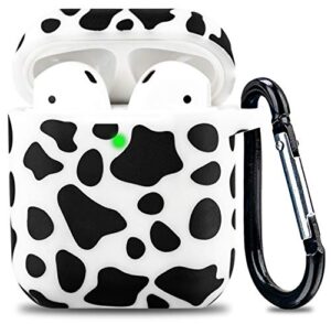 airpod case soft silicone flexible skin cow print, yomplow air pods case cover earpod case ipod case for apple airpods 2&1 cute for girls women with keychain (cow)