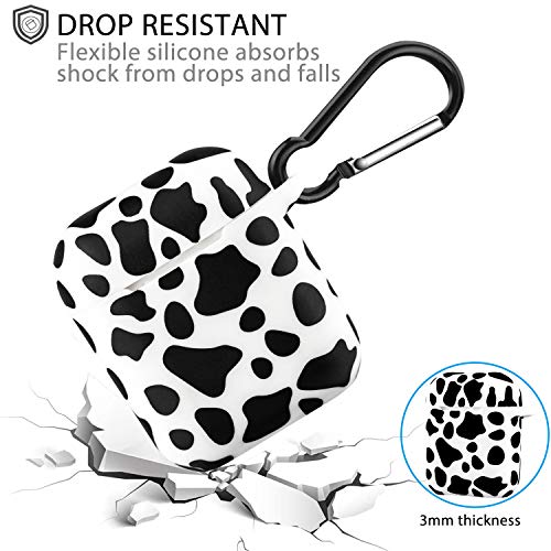 Airpod Case Soft Silicone Flexible Skin Cow Print, YOMPLOW Air pods Case Cover Earpod Case iPod Case for Apple AirPods 2&1 Cute for Girls Women with Keychain (Cow)