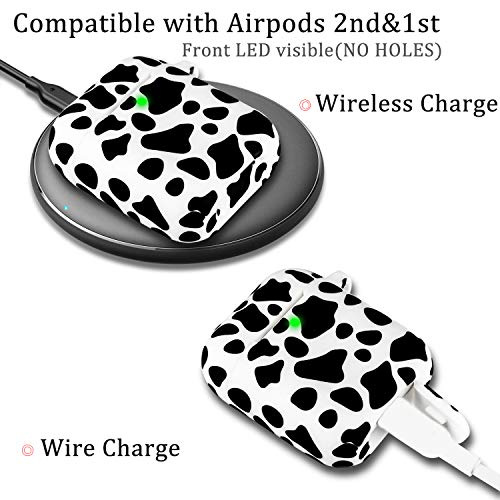 Airpod Case Soft Silicone Flexible Skin Cow Print, YOMPLOW Air pods Case Cover Earpod Case iPod Case for Apple AirPods 2&1 Cute for Girls Women with Keychain (Cow)