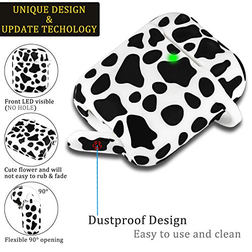 Airpod Case Soft Silicone Flexible Skin Cow Print, YOMPLOW Air pods Case Cover Earpod Case iPod Case for Apple AirPods 2&1 Cute for Girls Women with Keychain (Cow)