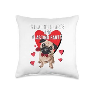 french bulldog valentine's gifts stealing hearts blasting farts valentine's day pug dog throw pillow, 16x16, multicolor