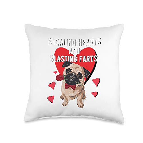 French Bulldog Valentine's Gifts Stealing Hearts Blasting Farts Valentine's Day Pug Dog Throw Pillow, 16x16, Multicolor