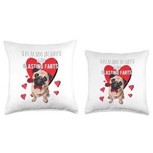 French Bulldog Valentine's Gifts Stealing Hearts Blasting Farts Valentine's Day Pug Dog Throw Pillow, 16x16, Multicolor