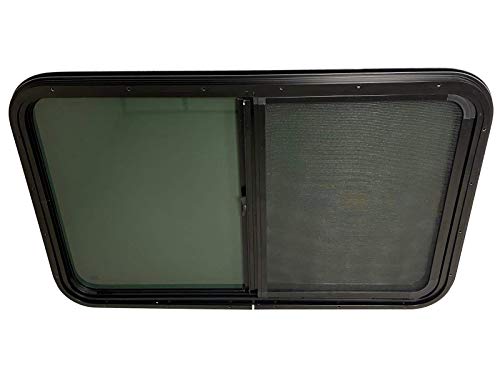 37.5" Width x 23.5" Height RV Window, Tiny House Horizontal Slider W/Screen & Interior Camper Window Clamp Ring for 1-1/2" Wall Thickness Included, Teardrop Replacement Trailer Window