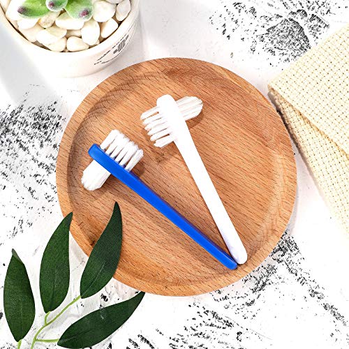 Denture Brush Dual Head Toothbrushes Hard Denture Cleaning Brush Denture Toothbrush Cleaning Brush False Teeth Brush Toothbrush for False Teeth Cleaning, 2 Colors (6 Pieces)