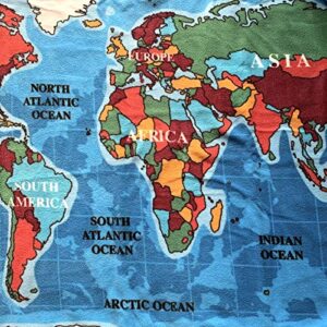 World Map Anti-Pill Premium No-Sew Throw Fleece Fabric Kit (72x60)