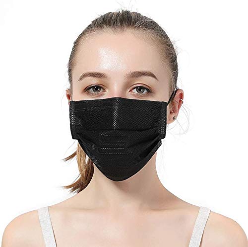 SHOOTUP 100 Pack 3 Ply Black Disposable Face Masks, Adult Women Men 3 Layers Breathable Masks, Dust-proof