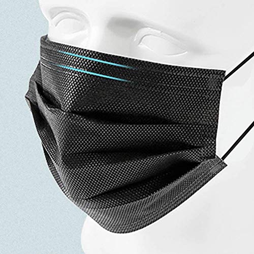 SHOOTUP 100 Pack 3 Ply Black Disposable Face Masks, Adult Women Men 3 Layers Breathable Masks, Dust-proof