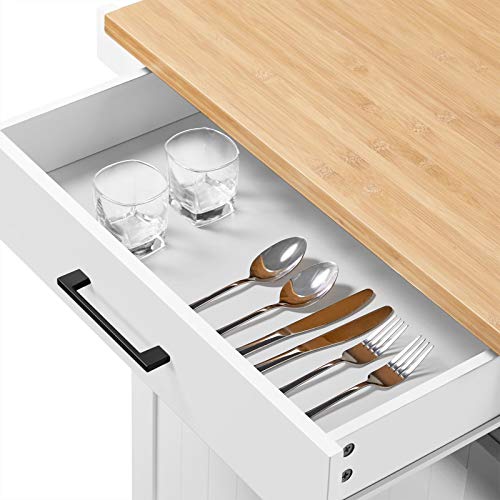 Yaheetech Kitchen Cart with Spice Rack Towel Holder, Kitchen Island with Drawer for Dining Room Kitchen Living Room, White