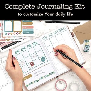 Ultimate All-in-One Journaling Kit - Incl. Dotted Journal, Stencils, Stickers, Pens, Washi Tapes, Small Envelopes and More Bullet Checklist Supplies