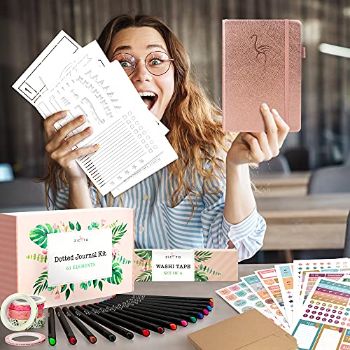 Ultimate All-in-One Journaling Kit - Incl. Dotted Journal, Stencils, Stickers, Pens, Washi Tapes, Small Envelopes and More Bullet Checklist Supplies