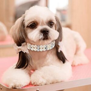 Hicarer 2 Pieces Small Dog Cat Pearl Collars and PET Pearl Necklace Set Cute Fashion PET Pu Leather Collars Necklace with Crystal Rhinestone for Dogs Cats Puppy Kitten Wedding Birthday Party (S)