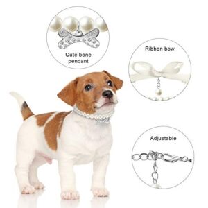 Hicarer 2 Pieces Small Dog Cat Pearl Collars and PET Pearl Necklace Set Cute Fashion PET Pu Leather Collars Necklace with Crystal Rhinestone for Dogs Cats Puppy Kitten Wedding Birthday Party (S)