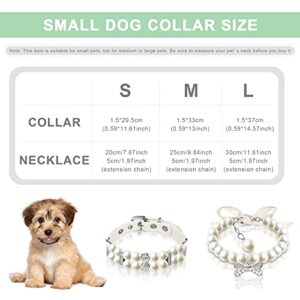 Hicarer 2 Pieces Small Dog Cat Pearl Collars and PET Pearl Necklace Set Cute Fashion PET Pu Leather Collars Necklace with Crystal Rhinestone for Dogs Cats Puppy Kitten Wedding Birthday Party (S)