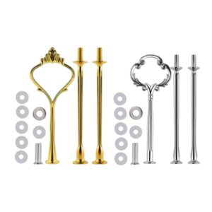 2 sets of 3 tier cake plate stand handle, metal fruit cake cupcake plate stand handle fitting hardware (sun flower,crown fittings, golden+siver)