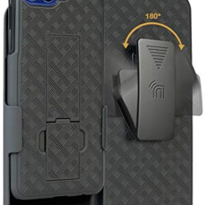 Case with Clip for Moto One 5G, Nakedcellphone [Black Tread] Kickstand Cover with [Rotating/Ratchet] Belt Hip Holster Combo for Motorola Moto One 5G Phone (XT2075)