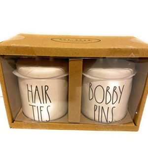 rae dunn hair ties - bobby pins holders set - white - ceramic