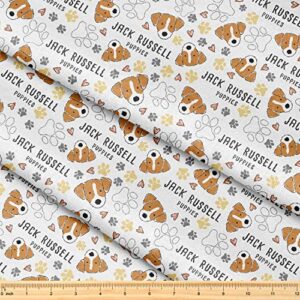 fabric by the yard [ 58" inches x 1 yard ] decorative fabric for sewing quilting apparel crafts home decor accents (jack russell dog breed pattern)