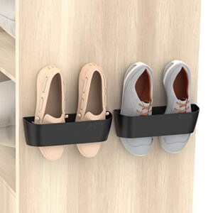 yocice wall mounted shoes rack 2pack with sticky hanging strips, plastic shoes holder storage organizer,door shoe hangers (sm03-black-2)