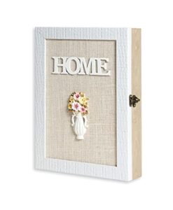 velista wooden key box wall mount – cute and rustic decorative key cabinet – premium cabinet key holder with 6-hooks – small white key holder box - housewarming gift – vintage key rack cabinet