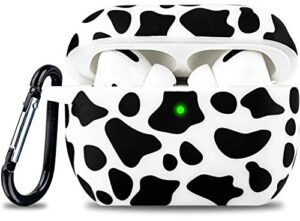 airpods pro case cow silicone - yomplow case cover soft flexible skin for apple airpods pro charging case cute women girls ipod pro case protective skin with keychain - cow