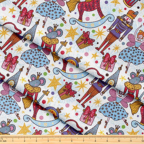 Fabric by The Yard [ 58" inches x 1 Yard ] Decorative Fabric for Sewing Quilting Apparel Crafts Home Decor Accents (Christmas Nutcracker Pattern)