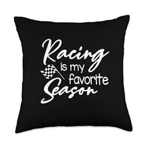 racing the race gear and gifts checkered flag race saying and quote throw pillow, 18x18, multicolor