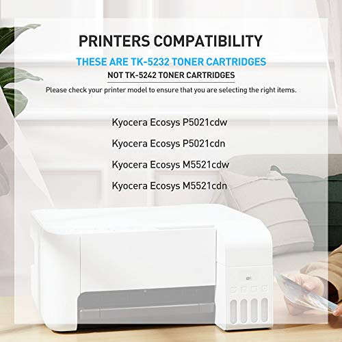 BAISINE Compatible Toner Cartridge Replacement for Kyocera TK-5232 TK5232 for ECOSYS M5521cdw P5021cdw P5021cdn M5521cdn - TK-5232K TK-5232C TK-5232M TK-5232Y Toner (Black Cyan Yellow Magenta, 4Pack)