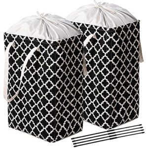 elong home laundry basket 2 pack, freestanding laundry hamper with support rods, anti-dust hampers for laundry with easy carry handles, black