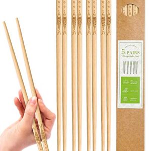 YUNDUOJIA 5 pairs of bamboo chopsticks can be reused, classic healthy high-quality natural bamboo chopsticks, can be washed in the dishwasher, 9.8 inches / 25 cm, (pattern: more than every year)