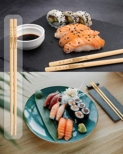 YUNDUOJIA 5 pairs of bamboo chopsticks can be reused, classic healthy high-quality natural bamboo chopsticks, can be washed in the dishwasher, 9.8 inches / 25 cm, (pattern: more than every year)