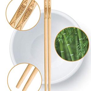 YUNDUOJIA 5 pairs of bamboo chopsticks can be reused, classic healthy high-quality natural bamboo chopsticks, can be washed in the dishwasher, 9.8 inches / 25 cm, (pattern: more than every year)