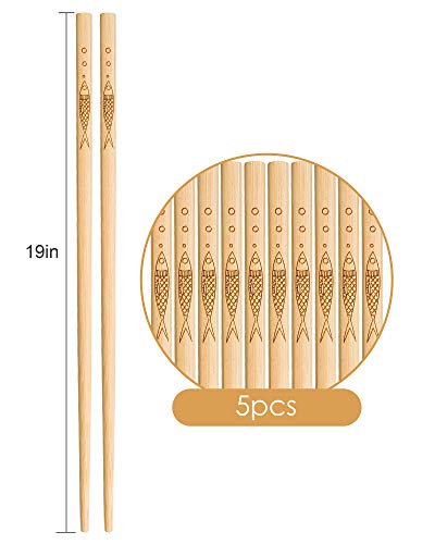 YUNDUOJIA 5 pairs of bamboo chopsticks can be reused, classic healthy high-quality natural bamboo chopsticks, can be washed in the dishwasher, 9.8 inches / 25 cm, (pattern: more than every year)