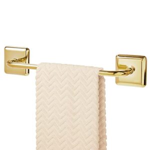 mDesign Stainless Adhesive Towel Holder - Space Saving Rack/Bar for Bathroom Wall, Door, or Cabinet - Holds Washcloths, Hand and Face Towels - Unity Collection - 2 Pack - Soft Brass