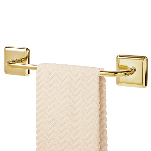 mDesign Stainless Adhesive Towel Holder - Space Saving Rack/Bar for Bathroom Wall, Door, or Cabinet - Holds Washcloths, Hand and Face Towels - Unity Collection - 2 Pack - Soft Brass