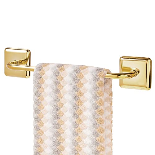 mDesign Stainless Adhesive Towel Holder - Space Saving Rack/Bar for Bathroom Wall, Door, or Cabinet - Holds Washcloths, Hand and Face Towels - Unity Collection - 2 Pack - Soft Brass