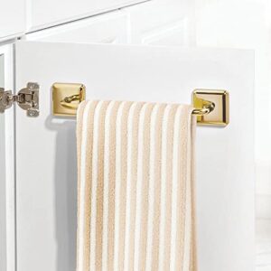 mDesign Stainless Adhesive Towel Holder - Space Saving Rack/Bar for Bathroom Wall, Door, or Cabinet - Holds Washcloths, Hand and Face Towels - Unity Collection - 2 Pack - Soft Brass