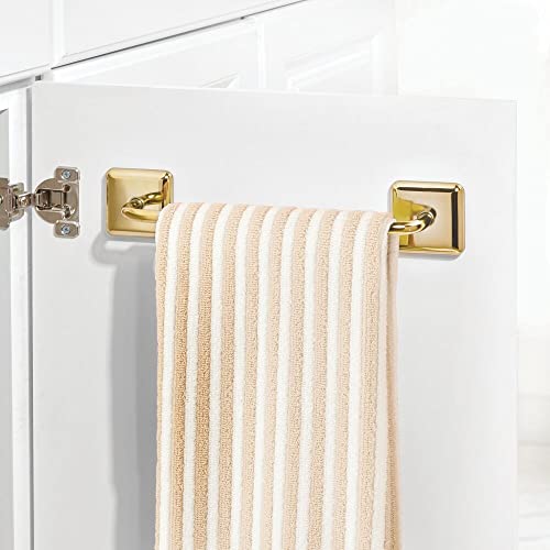 mDesign Stainless Adhesive Towel Holder - Space Saving Rack/Bar for Bathroom Wall, Door, or Cabinet - Holds Washcloths, Hand and Face Towels - Unity Collection - 2 Pack - Soft Brass