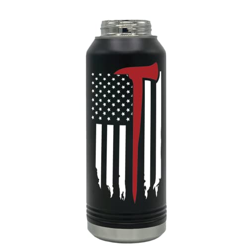 Firefighter Gift for Men 32 oz Water ﻿Bottle Distressed Thin Red Line Flag Axe for Fireman Stainless Steel Fire Department Sport Bottle