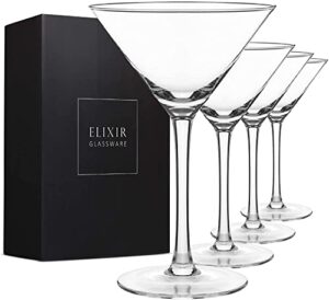 elixir glassware martini glasses set of 4 - hand blown crystal martini glasses with stem - elegant cocktail glasses for bar, martini, cosmopolitan, manhattan, gimlet, pisco sour 9oz, clear…