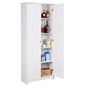 VINGLI White Pantry Cabinet, Tall Kitchen Pantry Storage Cabinet, Freestanding Pantry Cupboard, 2 Door Pantry for Laundry Room, Kitchen, Apartment