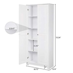 VINGLI White Pantry Cabinet, Tall Kitchen Pantry Storage Cabinet, Freestanding Pantry Cupboard, 2 Door Pantry for Laundry Room, Kitchen, Apartment