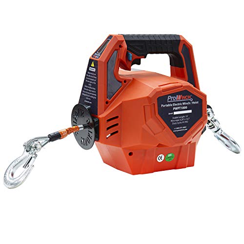 Prowinch Portable Electric Winch Hoist 1000 lbs. Rechargeable Battery Powered with Wireless Remote Control System 24V