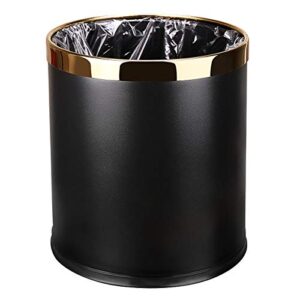 10liter/2.64 gallon metal trash can with faux leather,double-layer dustbin without cover garbage bin for for bathroom office bedroom living room kitchen (gold circle, black)