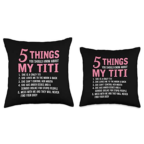 Titi Gifts 5 Things You Should Know About My Titi Funny Grandma Gift Throw Pillow, 16x16, Multicolor