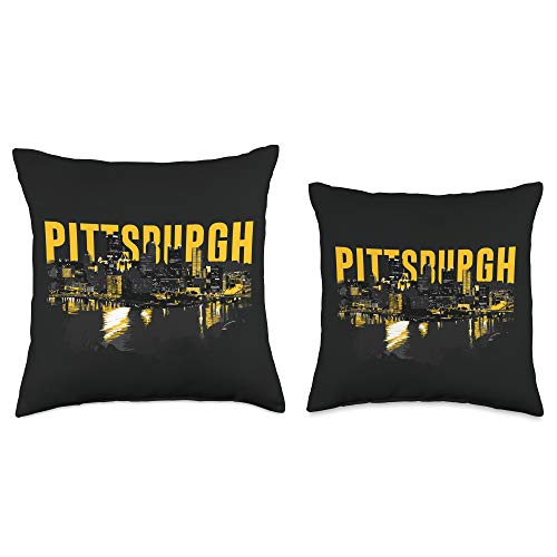 Pollia Design Pittsburgh Downtown Skyline in Black and Yellow Throw Pillow, 16x16, Multicolor