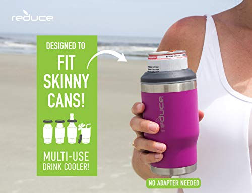 Reduce Can Cooler - 4-in-1 Stainless Steel Can Holder and Beer Bottle Holder, 4 Hours Cold - The Drink Cooler For 12 oz Slim Cans, Regular Cans, Bottles and Mixed Drinks - Glacier, Opaque Gloss