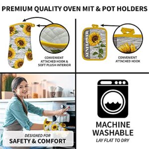 Franco Kitchen Designers Soft and Absorbent Cotton Towels with Pot Holders and Oven Mitt Linen Set, 5 Piece, Sunflower Country